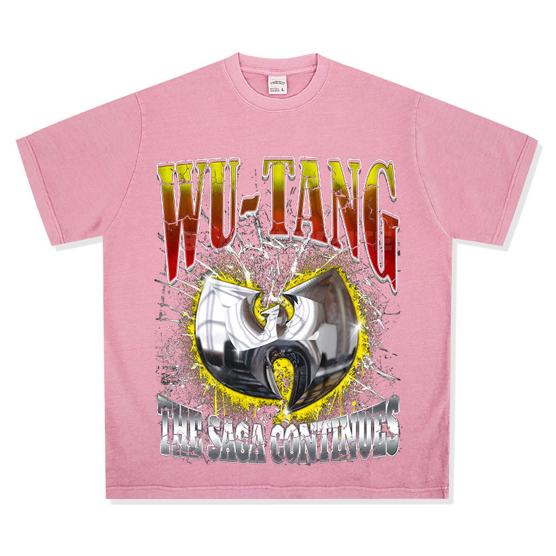 Streetwear masculino vintage hip hop WU-TANG print short-sleeved t-shirt