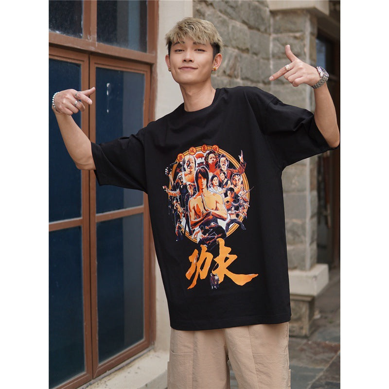 Film Star T Shirt Movie Zhou Xingchi Kung Fu Trendy Pure Cotton Short Sleeve Loose round Neck Heavy T-shirt Men and Women