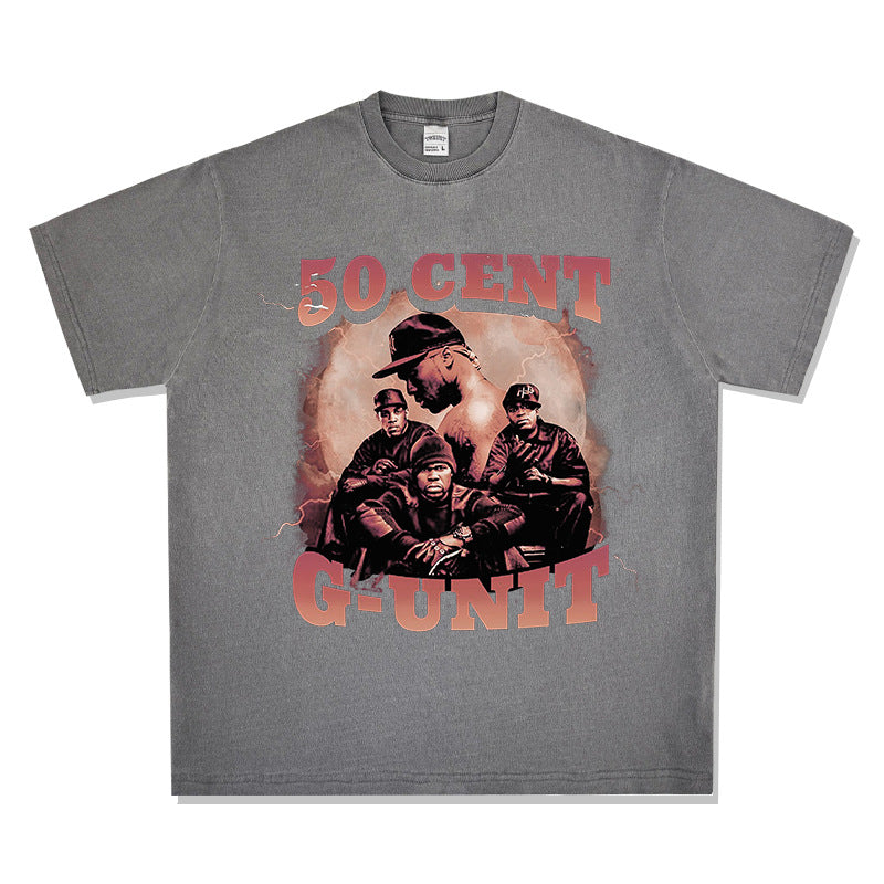 Streetwear masculino HIPHOP 50CENT print short sleeve t-shirt vintage summer hip hop top