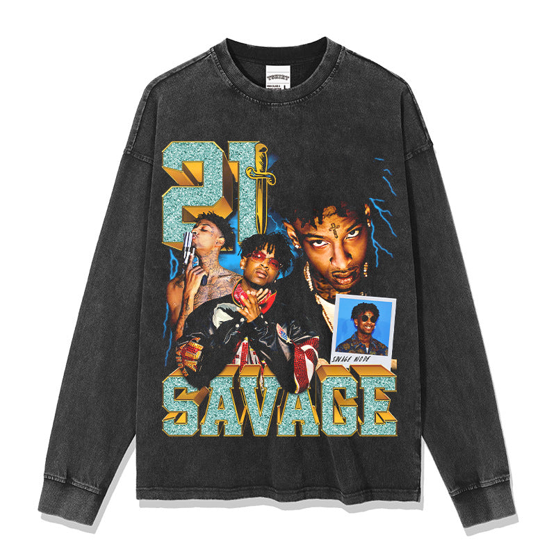 Streetwear masculino hip hop 21 savage print vintage hiphop short sleeve t-shirt