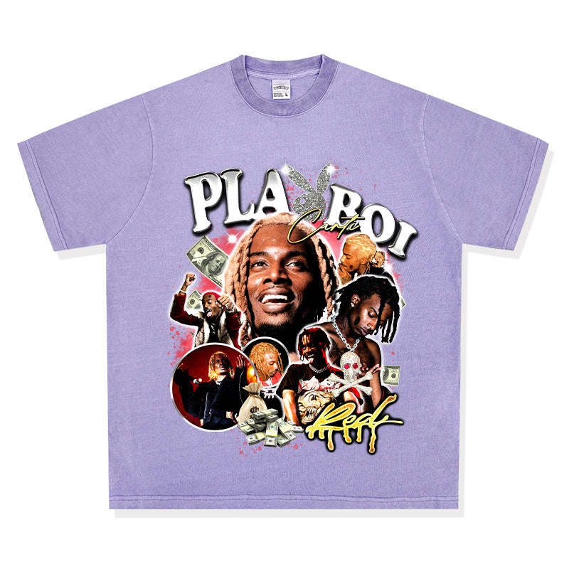 Cool t rapper Playbois Carti print hip hop rap short sleeve t-shirt vintage vintage top
