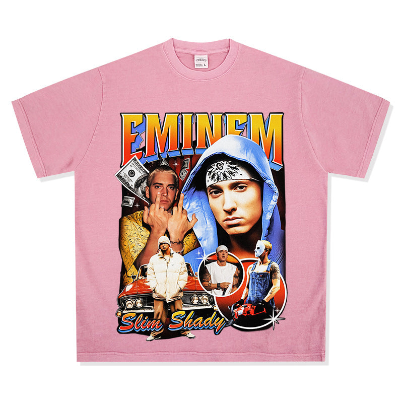 Streetwear masculino vintage hip hop Eminem print short sleeve t-shirt