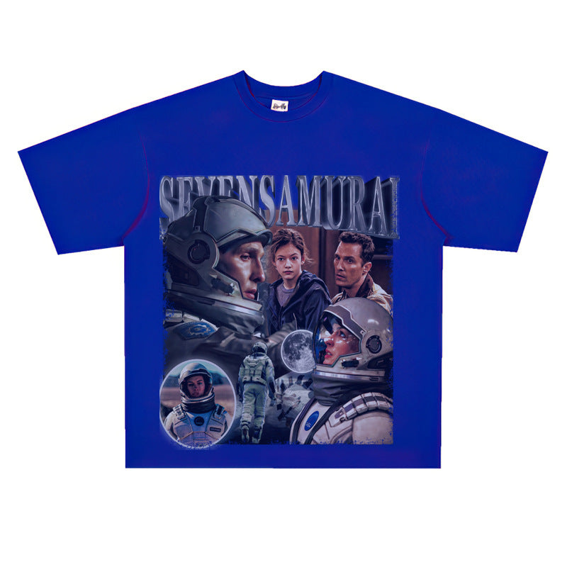 Film Star T Shirt Movie Space Interstellar Cotton Short Sleeve Loose American Retro T-shirt