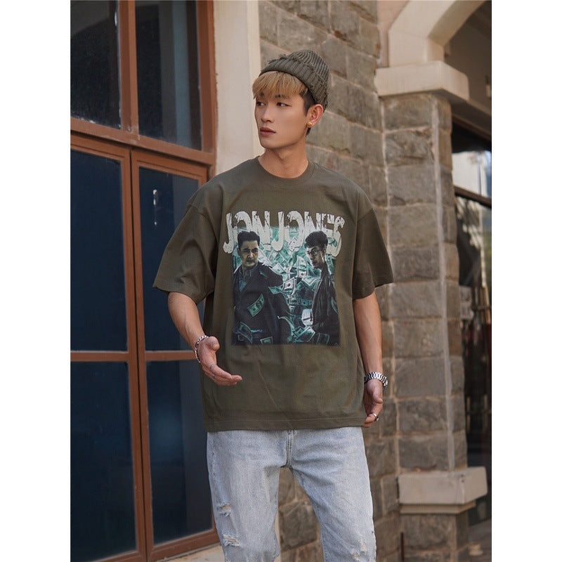 Film Star T Shirt Cotton Short Sleeve Loose Retro American Design T-shirt Men