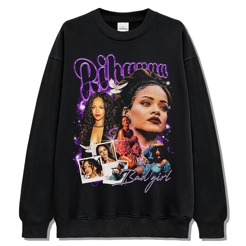 Marcas streetwear usa hip hop Rihanna print crew neck sweater