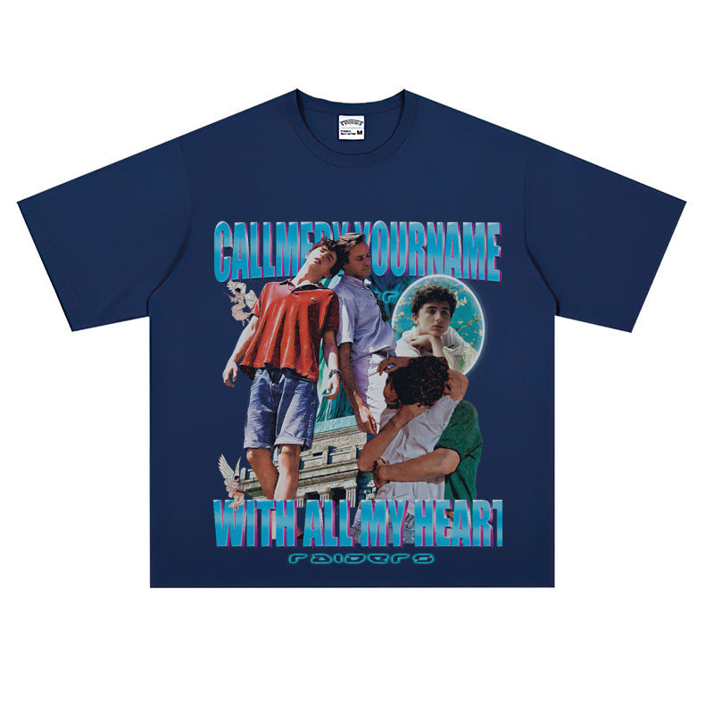 Film Star T Shirt Loose Heavy Retro Street American T-shirt Men and Women