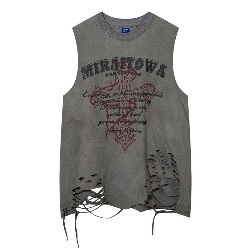 Vintage Tišö Rt Washed Old Vest Necklace Hip Hop Loose Top