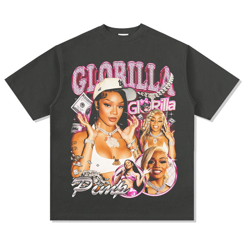 Outfit streetwear vintage hip hop GloRilla print short sleeve t-shirt