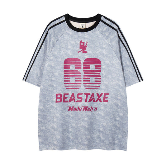 Y2K mens shirt washed network offset printing fuzzy digital T-shirt