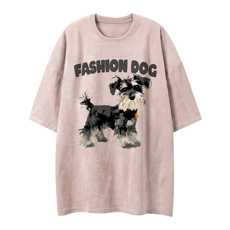 US drip outfits Summer Vintage Puppy Animal Casual Loose Short Sleeve T-Shirts
