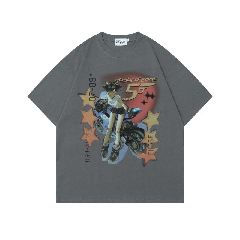 Camisetas Streetwear Summer Vintage Anime Locomotive Print Casual Loose Short Sleeve T-Shirt