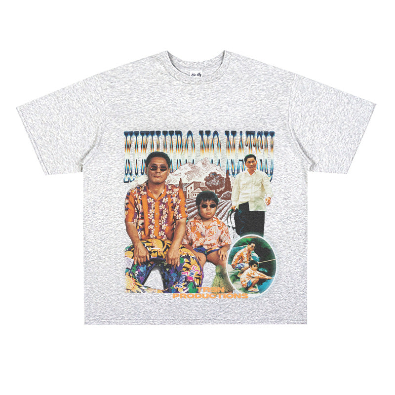 Film Star T Shirt Summer Loose Heavy round Neck Street T-shirt Men and Women