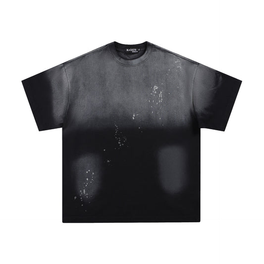 Hustle vintage summer gradual change color wash short sleeve T-shirt