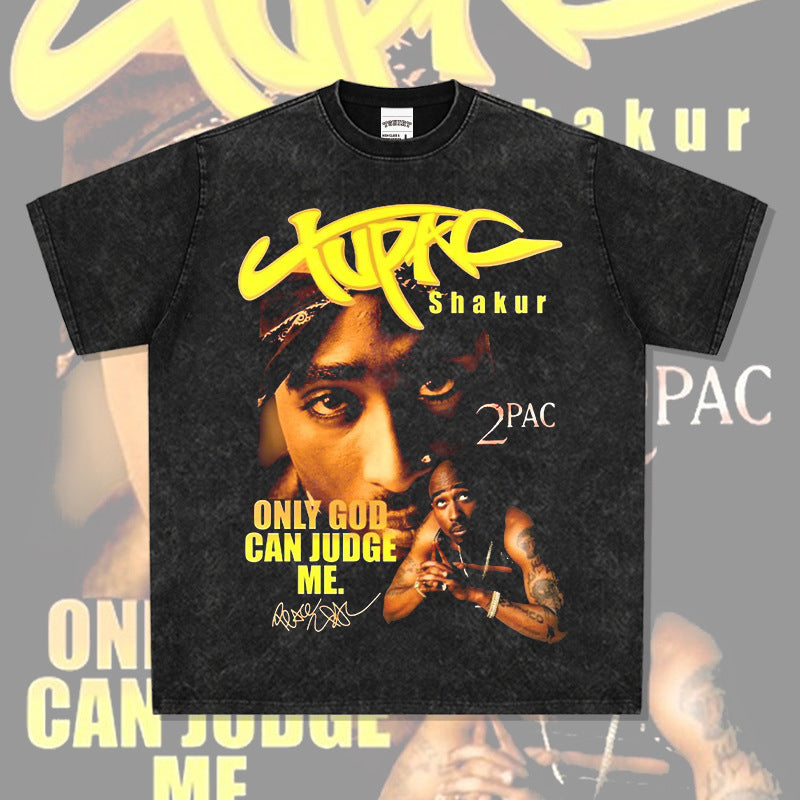 Cool t rapper vintage hip hop Tupac print short sleeve long sleeve crew neck t-shirt
