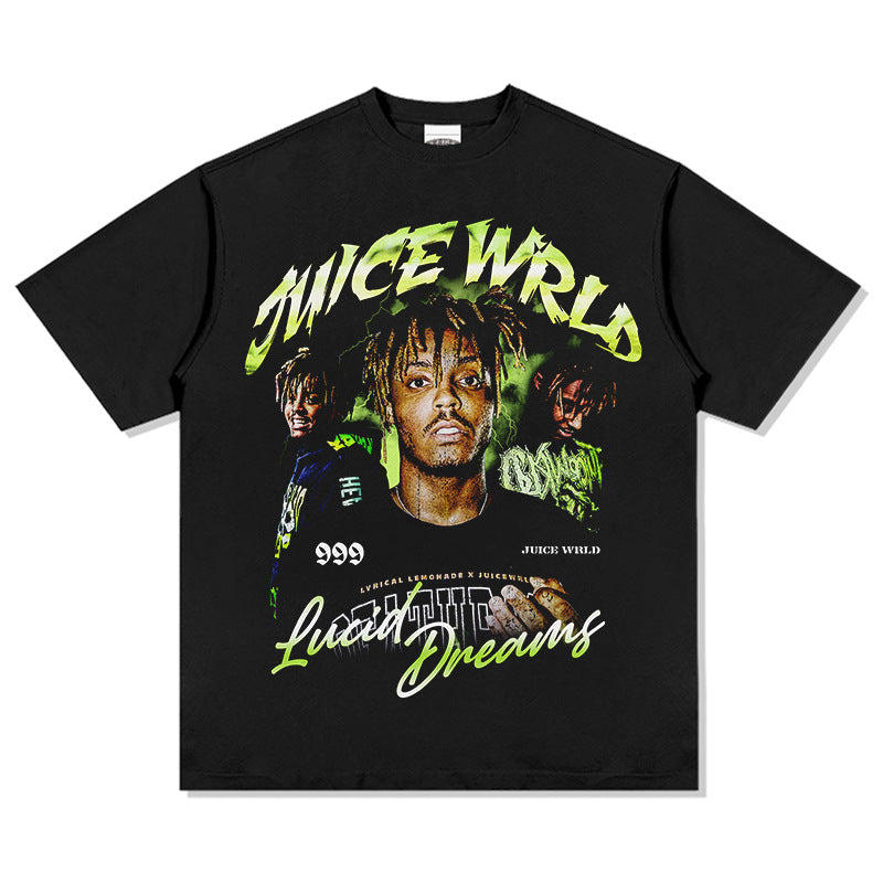 Streetwear masculino vintage rap Juice Wrld print hip hop short sleeve t-shirt