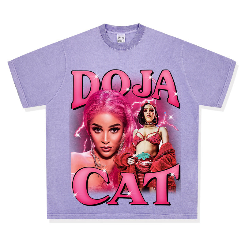 Streetwear masculino hip hop vintage Doja cat print short sleeve t-shirt vintage