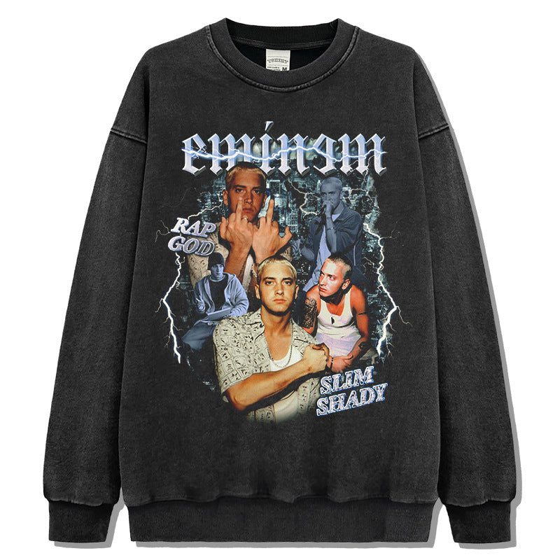 Marcas streetwear usa hip hop Eminem print crew neck sweater