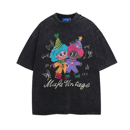 Ye T Shirt Summer Retro T-Shirt Loose Wash Old Graffiti
