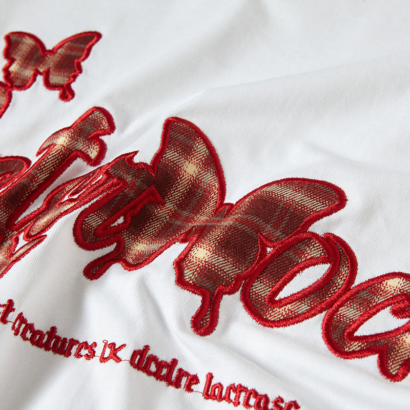 Nyc 1990 Shirt Vintage Embroidered Alphabet Loose Short Sleeve T-Shirt