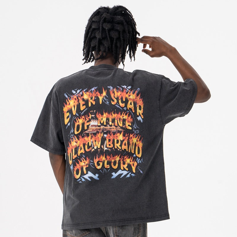 Vic Streetwear Summer Boxer Print Wash Water Short Sleeve T-Shirt