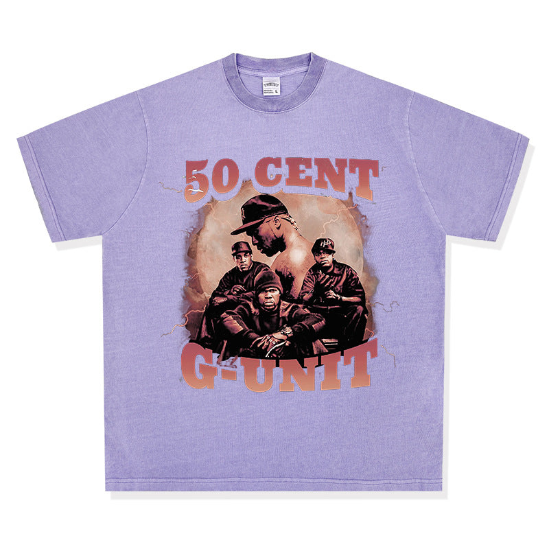 Streetwear masculino HIPHOP 50CENT print short sleeve t-shirt vintage summer hip hop top