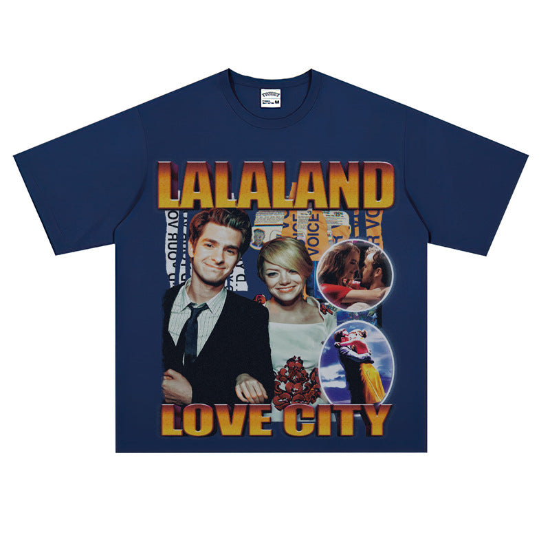 Film Star T Shirt Loose Retro Street Cotton American T-shirt Men and Women