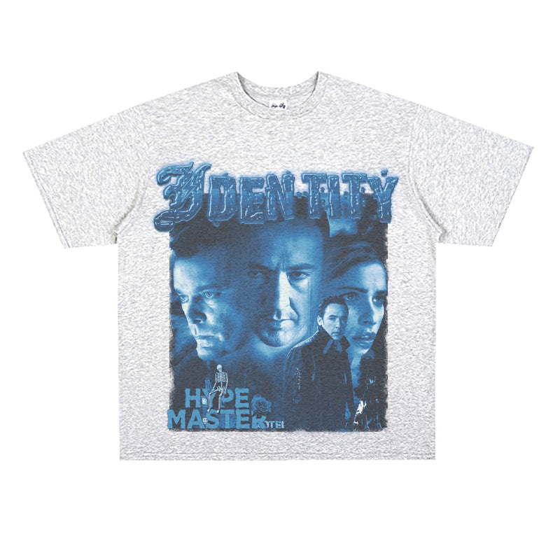 Film Star T Shirt Cotton Loose Nostalgic Short Sleeve American Retro Fashion Printed Design T-shirt for Men