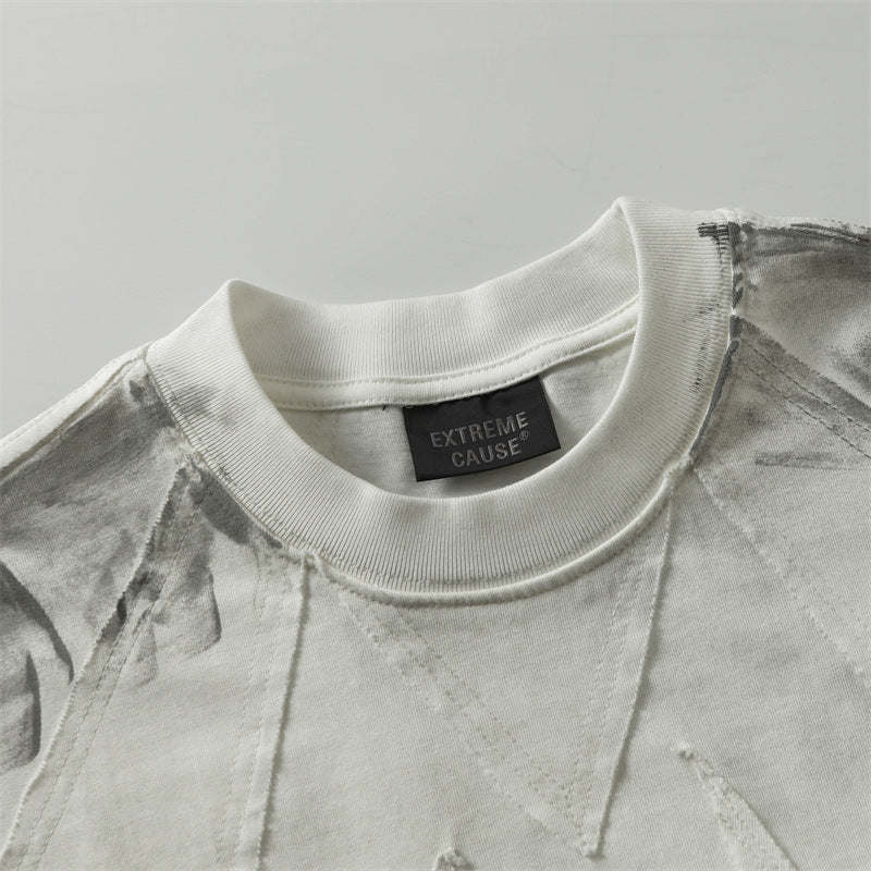Camisas Retros Vintage Old Dirty Short Sleeve Splicing T-Shirt