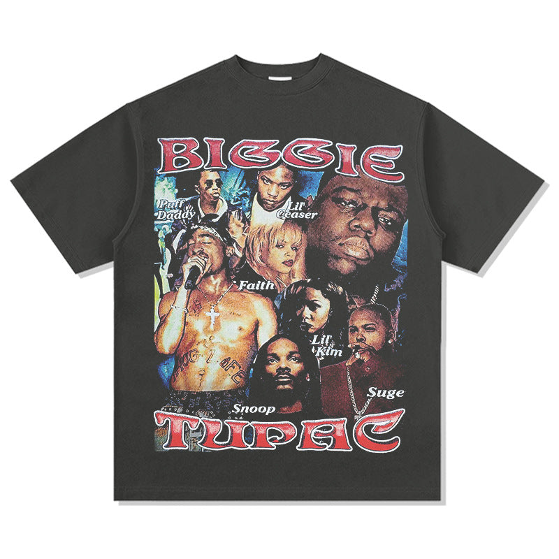 Streetwear masculino BIG BIGGIE SMALL HIPHOP hip hop t-shirt rap character print