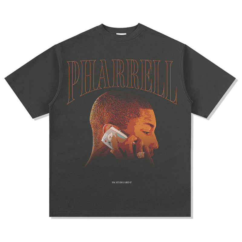 Marcas streetwear usa vintage hip hop Pharrell print short sleeve t-shirt