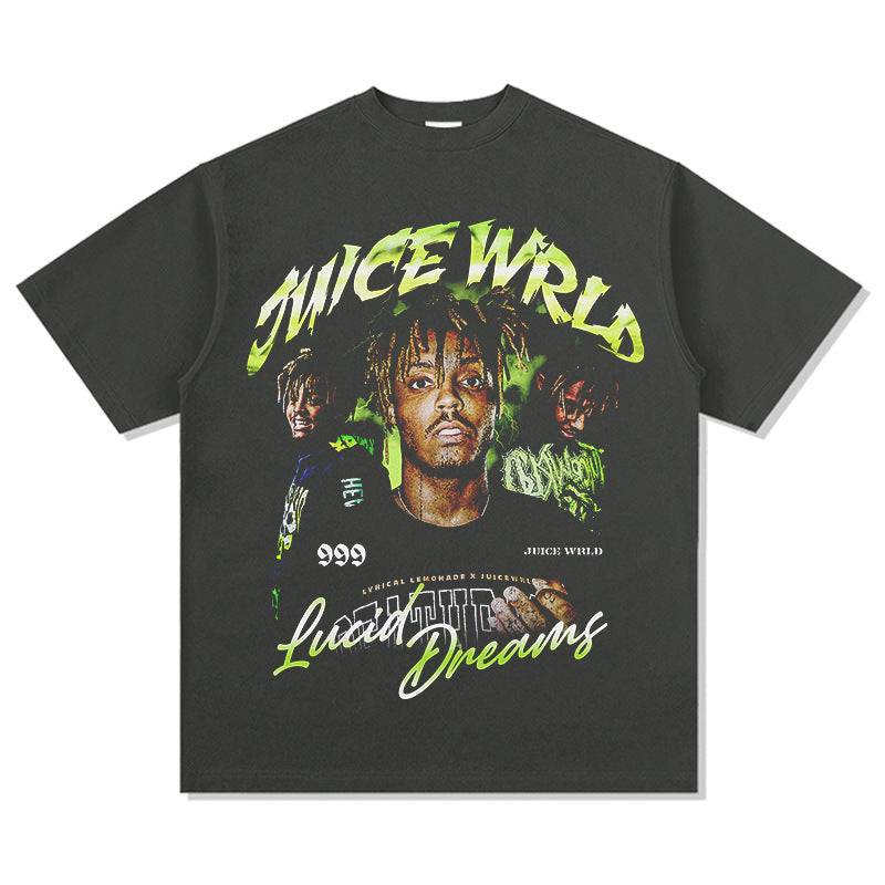 Streetwear masculino vintage rap Juice Wrld print hip hop short sleeve t-shirt