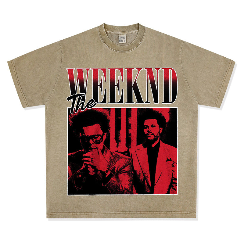 New york hip hop shop weeknd print short sleeve hip hop loose t shirt