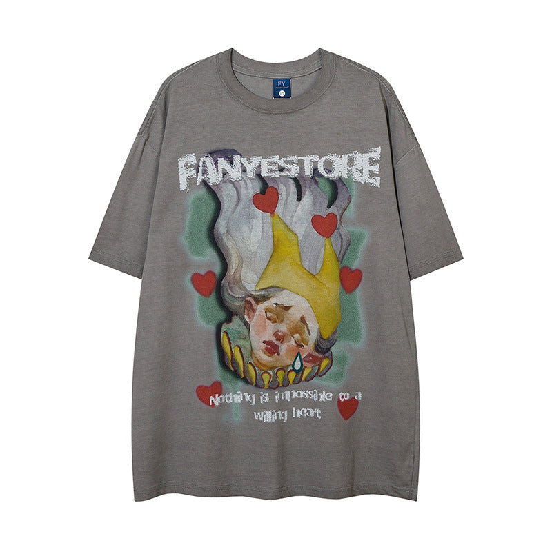 New York Hip Hop Style Vintage Wash Short Sleeve T-Shirt