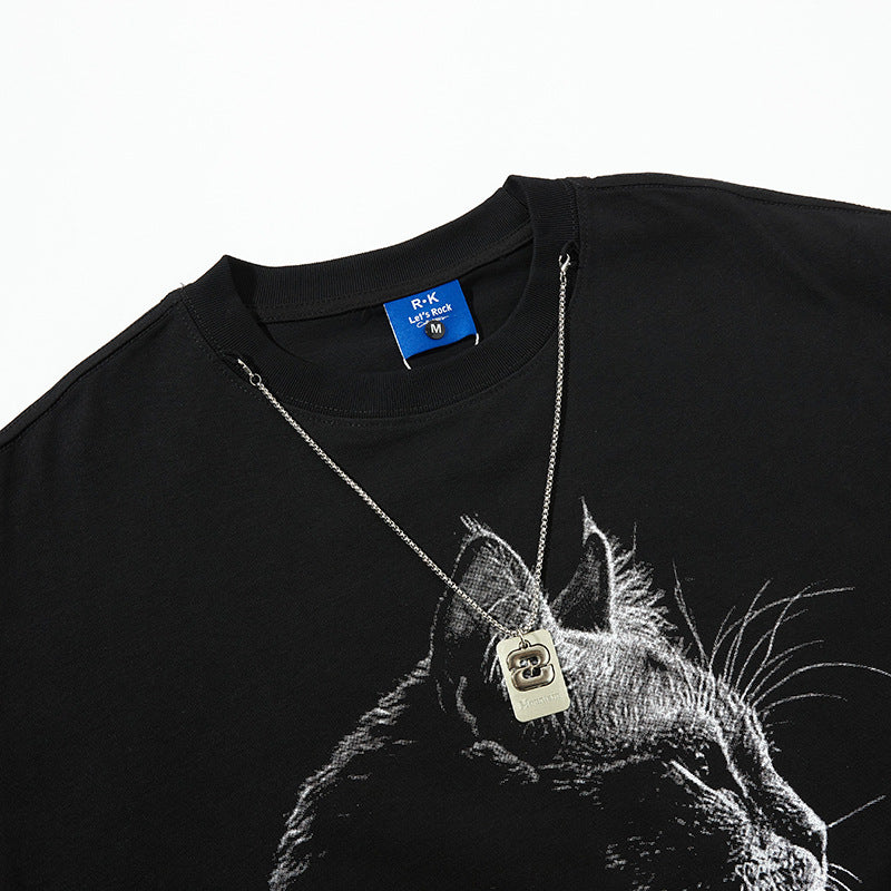 Nyc T Shirt Cat Necklace Short Sleeve T-Shirt Summer Top
