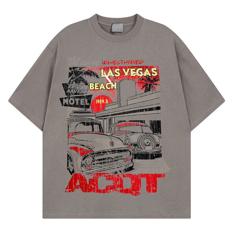 Racing oversized t shirt retro street racing print short sleeve t-shirt