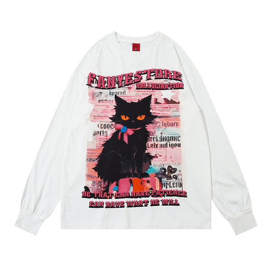 Vintage Usa Shirt Pussy Print Long Sleeve T-Shirt oversize