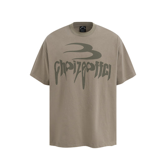 Nostalgia T Shirts Alphabet Printing Washing Water Old Short Sleeve T-Shirts