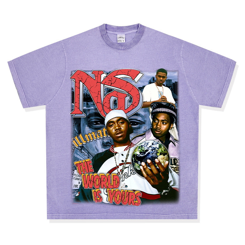 Streetwear masculino vintage hip hop nas print short sleeve t-shirt vintage