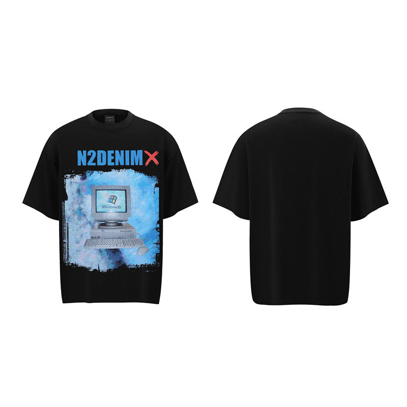 Stone Wash T shirt old short sleeve T-shirt oversize loose print T-shirt