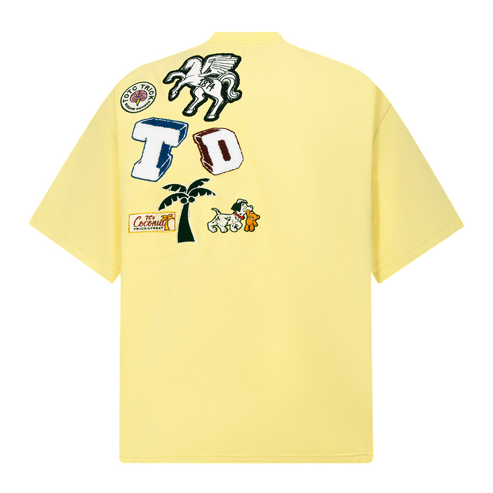 New York Hip Hop Style Embroidered Alphabet Crew Neck Top Short Sleeve T-Shirt