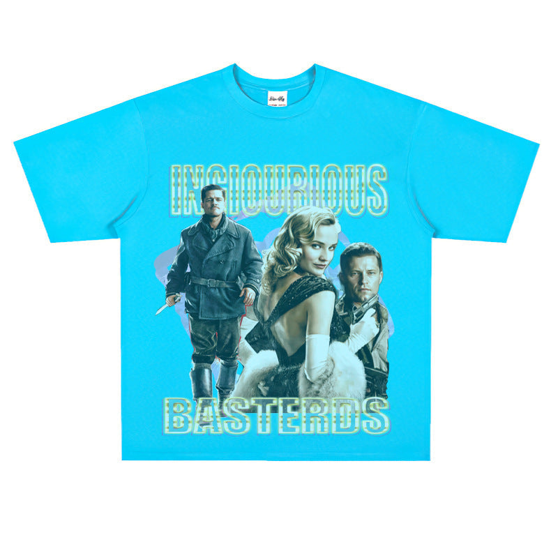 Film Star T Shirt Loose Heavy Weight Retro Street Cotton T-shirt American Men and Women
