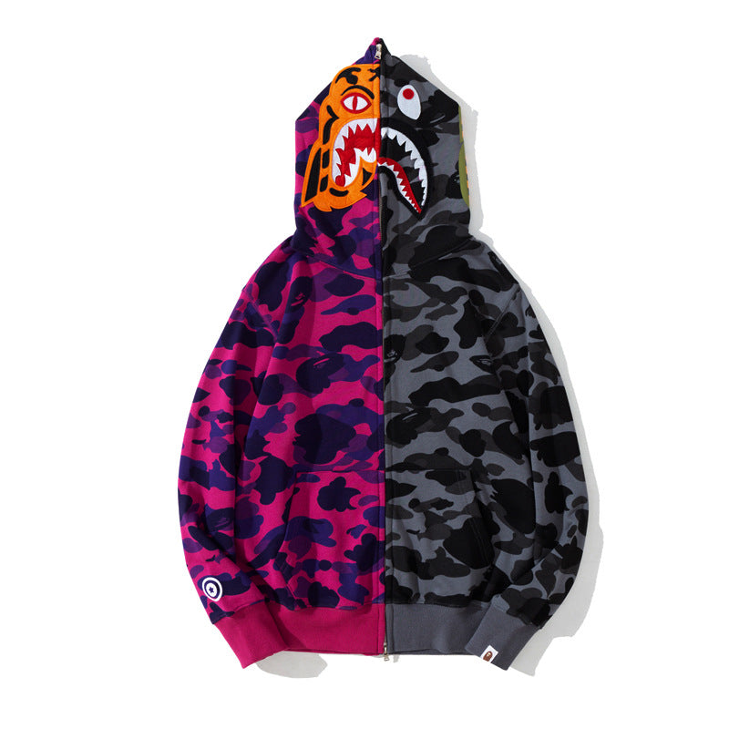Ape Hoodie Tiger Sewing Color Matching Hooded Embroidered Cardigan Shark Sweater Jacket