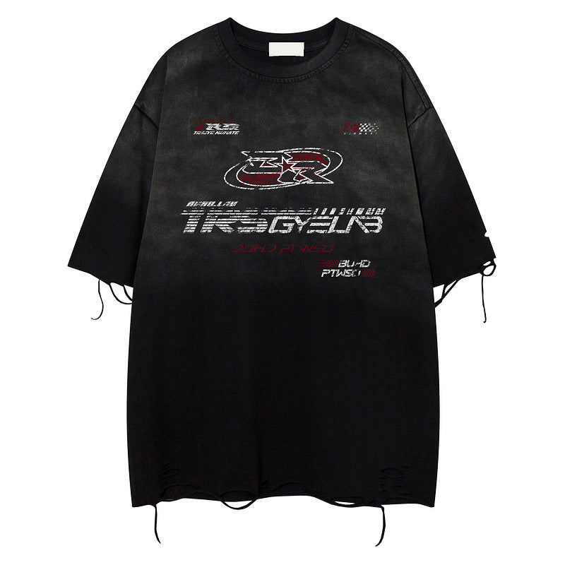Racing oversized t shirt short sleeve t-shirt vintage loose