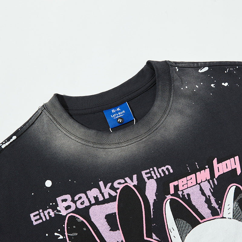 Nyc T Shirt Rabbit Print Crew Neck Short Sleeve T-Shirt