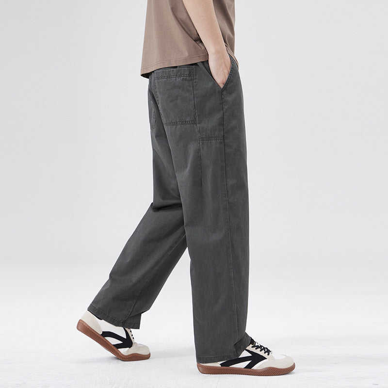 Men Casual Pants Spring Straight Retro Loose Wide Leg Pants