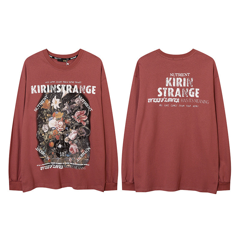 Vintage T Shirts Hip Hop Retro Floral Print Long Sleeve T-Shirt