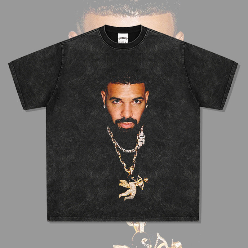 Outfit streetwear Vintage Hip Hop Drake Big Head Print Short Sleeve T-Shirt