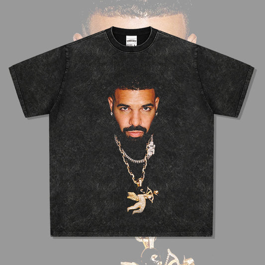 Outfit streetwear Vintage Hip Hop Drake Big Head Print Short Sleeve T-Shirt
