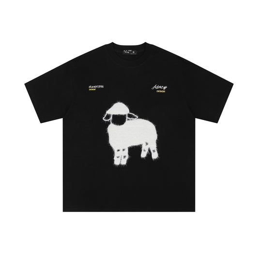 Nyc T Shirt Vintage Lamb Pattern Short Sleeve T-Shirt Summer Loose Casual Top
