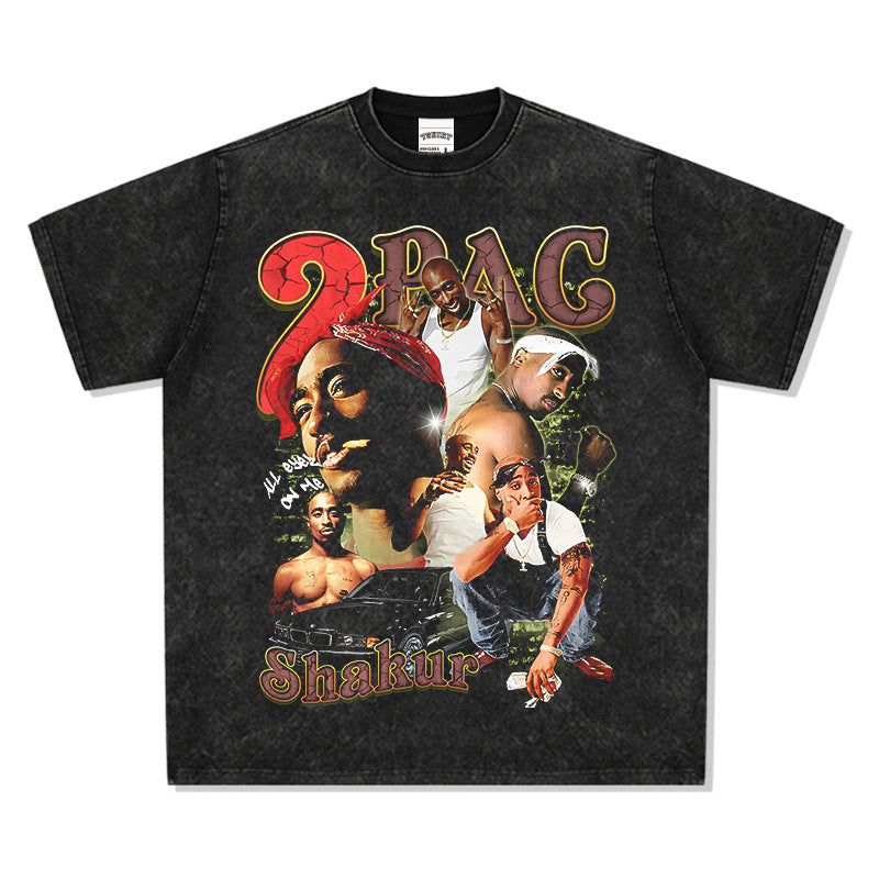 Cool t rapper vintage hip hop 2Pac tupa print short sleeve t-shirt